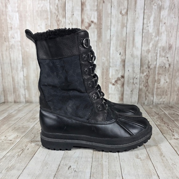 Coach Shoes - Coach Laura Black Leather & Signature Fur Lined Winter Boots Womens Size 6.5B